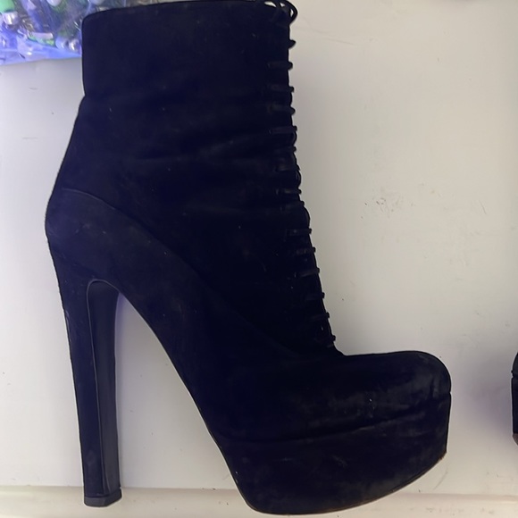 Prada black suede lace up in the front and a zipper on inside - Picture 3 of 15